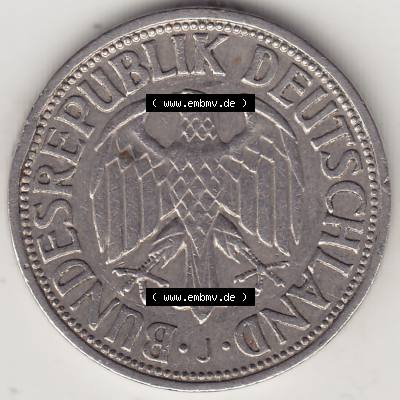 BRD Münzen 1 DM, Umlaufmünze 1950-2001, 1 DM Deutsche Mark, 1950 J-5. Vorderseite der Münze aus Deutschland Sammlung
