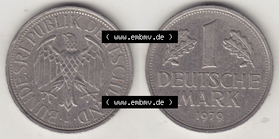 BRD Münzen 1 DM, Umlaufmünze 1950-2001, 1 DM Deutsche Mark, 1979 J-1. Vorderseite und Rückseite der Münze aus Deutschland Sammlung