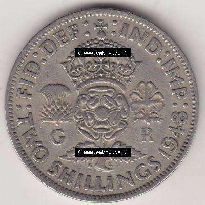 Alte Münzen Großbritannien Eurovorläufer, Umlaufmünze vor Euroeinführung 1947-1948, 2 Schilling-Florin, Two Shillings, 1948-3, George VI, GEORGIVS... Sammlung