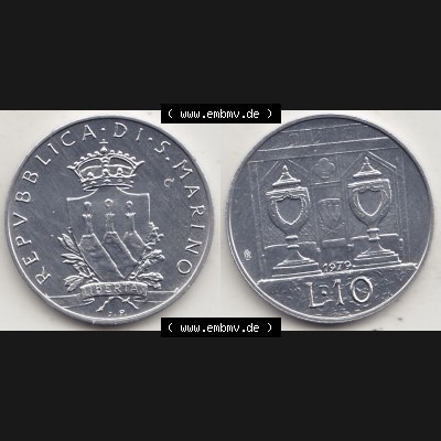 Aus offiziellen Münzensatz / KMS 1979 San Marino vor Euro 1979-1979, 10 Lire, J. V. LIBERTAS REPVBBLICA DI S. MARINO, 1979 L.10 (3) Sammlung