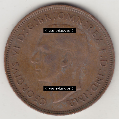 Münzen Großbritannien Eurovorläufer, Umlaufmünze vor Euroeinführung 1937-1948. 1 One Penny 1945 (Stück 1), George VI, GEORGIVS... Sammlung
