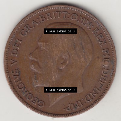 Alte Münzen Großbritannien Eurovorläufer, Umlaufmünze vor Euroeinführung 1911-1926, 1 Penny, One Penny, 1921-1, B.M. GEORGIVS V DEI... Sammlung