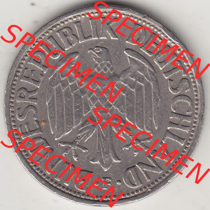 BRD Münzen 1 DM, Umlaufmünze 1950-2001, 1 DM Deutsche Mark, 1950 F-2. Vorderseite der Münze aus Deutschland Sammlung