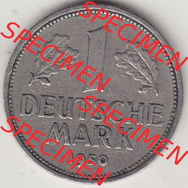 BRD Münzen 1 DM, Umlaufmünze 1950-2001, 1 DM Deutsche Mark, 1950 J-1. Rückseite der Münze aus Deutschland Sammlung