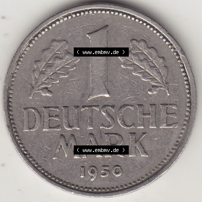 BRD Münzen 1 DM, Umlaufmünze 1950-2001, 1 DM Deutsche Mark, 1950 J-7. Rückseite der Münze aus Deutschland Sammlung