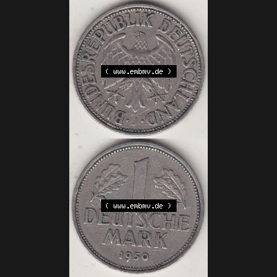 BRD Münzen 1 DM, Umlaufmünze 1950-2001, 1 DM Deutsche Mark, 1950 J-1. Vorderseite und Rückseite auf einen digitalen Bild / Foto der Münze aus Deutschland,... Sammlung