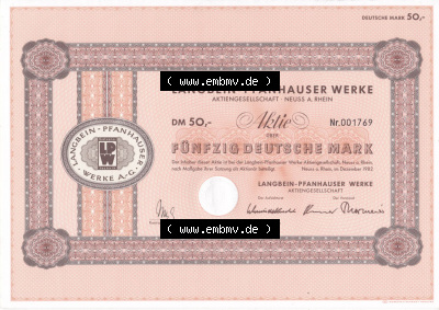 Alte Wertpapiere Bundesrepublik Deutschland in Deutsche Mark 1982, 50 DM, Fünfzig Deutsche Mark, Aktie Langbein-Pfanhauser Werke... Sammlung