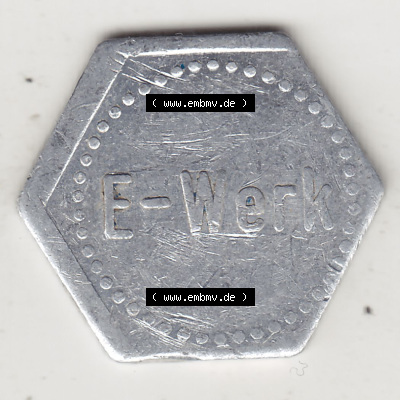 Alte Wertmarken Allgemein Glaspfand E-Werk, Sechskantige Marke. Rückseite einer Wertmarke. Das digitale Bild der Wertmarke dürfen... Sammlung