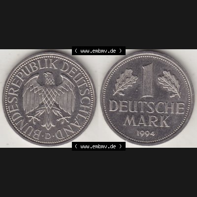 BRD Münzen 1 DM, Umlaufmünze 1950-2001, 1 DM Deutsche Mark, 1994 D-1 (3) Sammlung