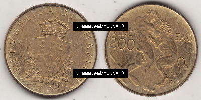 Aus offiziellen Münzensatz / KMS 1979 San Marino vor Euro 1979-1979, 200 Lire, L.200, J. V. LIBERTAS REPVBBLICA DI S. MARINO,... Sammlung