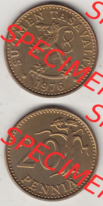 Münzen Finnland / SUOMI Eurovorläufer, Umlaufmünze vor Euroeinführung 1963-1990, 20 Penny Penniä 1976, SUOMEN TASAVALTA (4) Sammlung