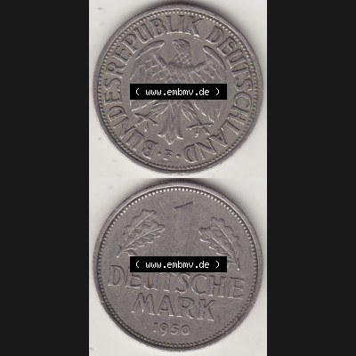 BRD Münzen 1 DM, Umlaufmünze 1950-2001, 1 DM Deutsche Mark, 1950 F-6. Vorderseite und Rückseite auf einen digitalen Bild / Foto der Münze aus Deutschland,... Sammlung