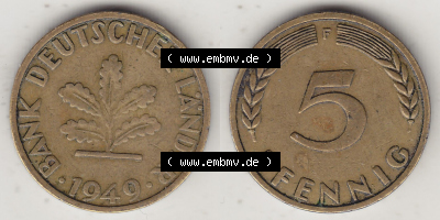 Münzen Deutschland 5 Pfennig-Deutsche Mark 1949-1949, 5 Pfennig, 1949 F-1 (3) Sammlung