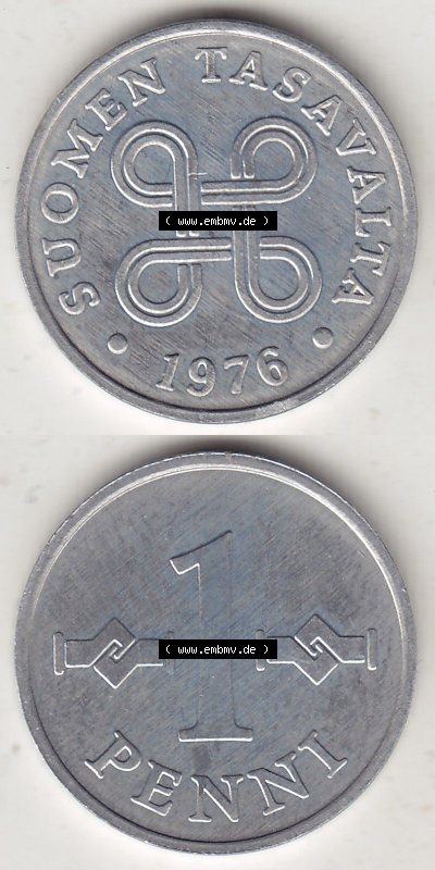 Münzen Finnland / SUOMI Eurovorläufer, Umlaufmünze vor Euroeinführung 1969-1979, 1 Penny, Penni 1976, SUOMEN TASAVALTA (4) Sammlung