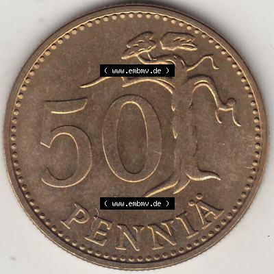 Münzen Finnland / SUOMI Eurovorläufer, Umlaufmünze vor Euroeinführung 1978-1978, Stempelglanz 1963-1990, 50 Penny 1978-1. Rückseite einer Münze... Sammlung