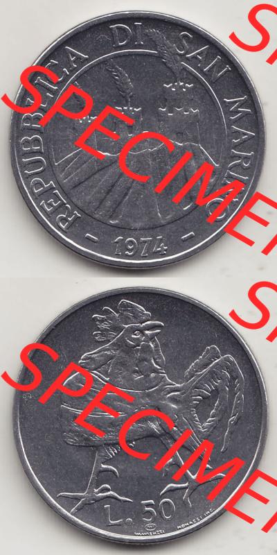 Aus offiziellen Münzensatz / KMS 1974 San Marino vor Euro 1974-1974, 50 Lire, L.50 MINGUZZI MONASSI INC. (4) Sammlung