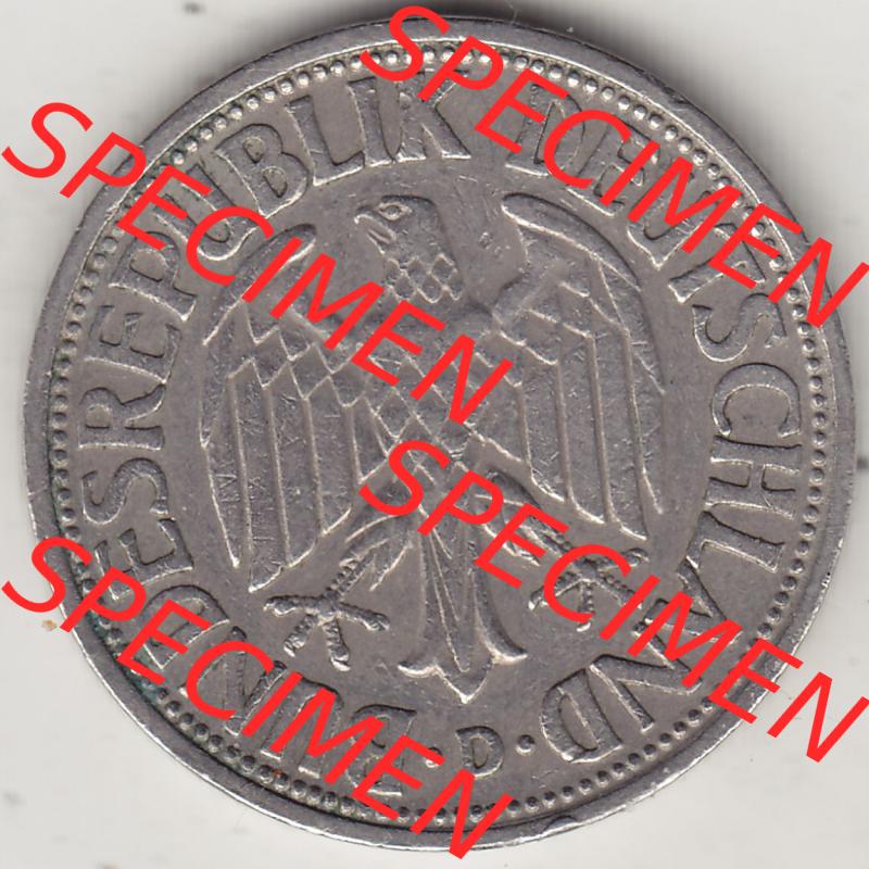 BRD Münzen 1 DM, Umlaufmünze 1950-2001, 1 DM Deutsche Mark, 1950 D-1. Vorderseite der Münze aus Deutschland Sammlung