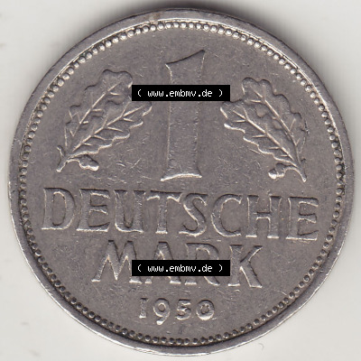 BRD Münzen 1 DM, Umlaufmünze 1950-2001, 1 DM Deutsche Mark, 1950 J-5. Rückseite der Münze aus Deutschland Sammlung