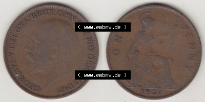 Münzen Großbritannien Eurovorläufer, Umlaufmünze vor Euroeinführung 1927-1927, 1 One Penny, 1927 (Stück 2), George V, BM... Sammlung
