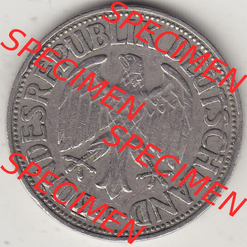 BRD Münzen 1 DM, Umlaufmünze 1950-2001, 1 DM Deutsche Mark, 1950 D-2. Vorderseite der Münze aus Deutschland Sammlung