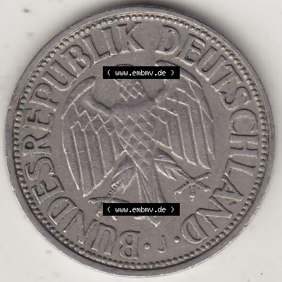 BRD Münzen 1 DM, Umlaufmünze 1950-2001, 1 DM Deutsche Mark, 1950 J-3. Vorderseite der Münze aus Deutschland Sammlung