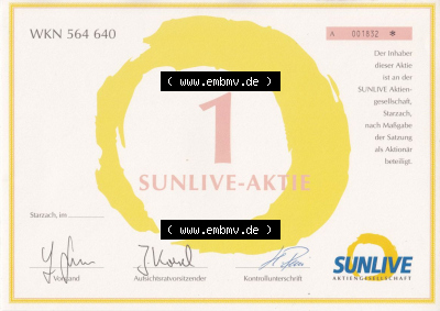 Alte Wertpapiere Bundesrepublik Deutschland in Deutscher Mark WKN 564 640, 1 SUNLIVE-AKTIE, Starzach (2) Sammlung