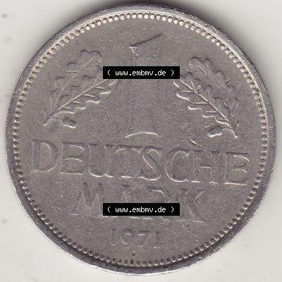 BRD Münzen 1 DM, Umlaufmünze 1950-2001, 1 DM Deutsche Mark, 1971 D-1. Rückseite der Münze aus Deutschland Sammlung