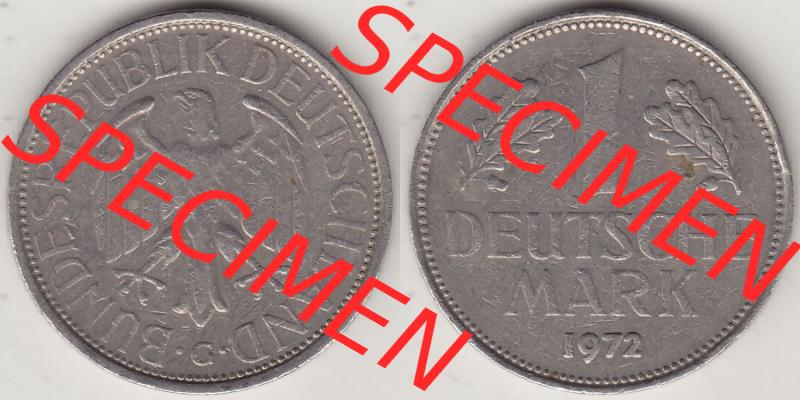 BRD Münzen 1 DM, Umlaufmünze 1950-2001, 1 DM Deutsche Mark, 1972 G-1. Vorderseite und Rückseite der Münze aus Deutschland Sammlung