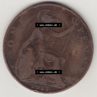 Alte Münzen Großbritannien Eurovorläufer, Umlaufmünze vor Euroeinführung 1911-1926, 1 Penny, One Penny, 1917 (Stück 1),... Sammlung
