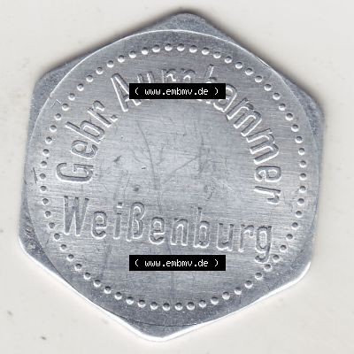 Alte Biermarken Allgemein Gebrüder Aurhammer, Weißenburg. Vorderseite einer Biermarke. Das digitale Bild der Biermarke dürfen private Sammler für sich und der Nutzung... Sammlung