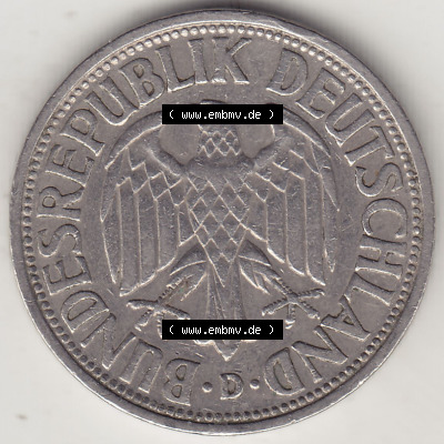 BRD Münzen 1 DM, Umlaufmünze 1950-2001, 1 DM Deutsche Mark, 1950 D-7. Vorderseite der Münze aus Deutschland Sammlung