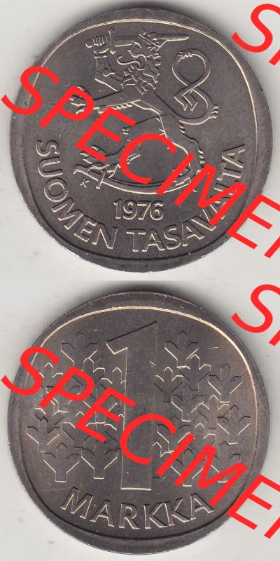 Münzen Finnland / SUOMI Eurovorläufer, Umlaufmünze vor Euroeinführung 1969-1993, 1 Finnische Mark, Markka 1976, SUOMEN TASAVALTA (4) Sammlung