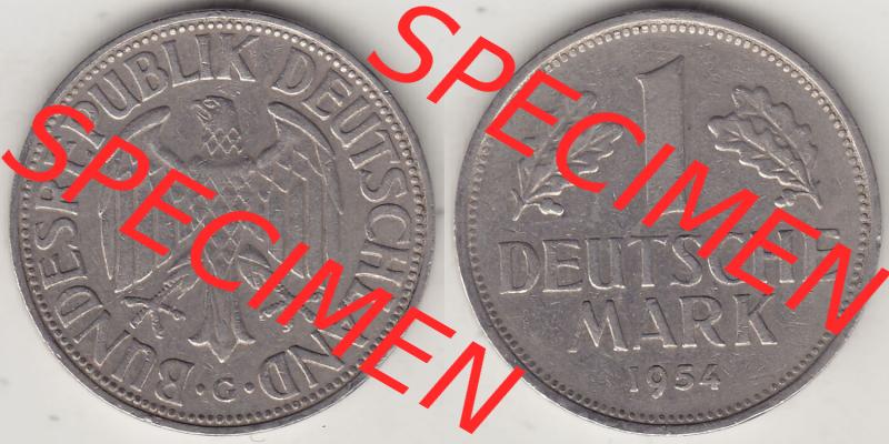 BRD Münzen 1 DM, Umlaufmünze 1950-2001, 1 DM Deutsche Mark, 1954 G-4. Vorderseite und Rückseite der Münze aus Deutschland Sammlung