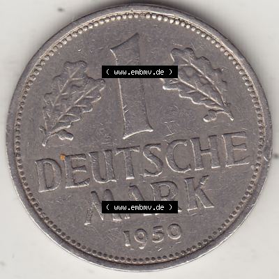BRD Münzen 1 DM, Umlaufmünze 1950-2001, 1 DM Deutsche Mark, 1950 F-2. Rückseite der Münze aus Deutschland Sammlung