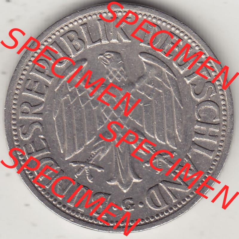 BRD Münzen 1 DM, Umlaufmünze 1950-2001, 1 DM Deutsche Mark, 1950 G-3. Vorderseite der Münze aus Deutschland Sammlung