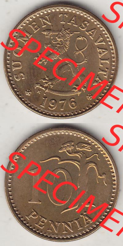 Münzen Finnland / SUOMI Eurovorläufer, Umlaufmünze vor Euroeinführung 1963-1982, 10 Penny, Penniä 1976, SUOMEN TASAVALTA (4) Sammlung