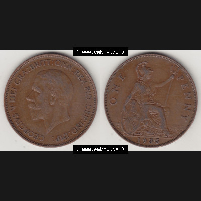 Alte Münzen Großbritannien Eurovorläufer, Umlaufmünze vor Euroeinführung 1928-1936, 1 Penny, ONE PENNY, 1935-1, BM GEORGIVS V DEI GRA BRITT OMN REX... Sammlung
