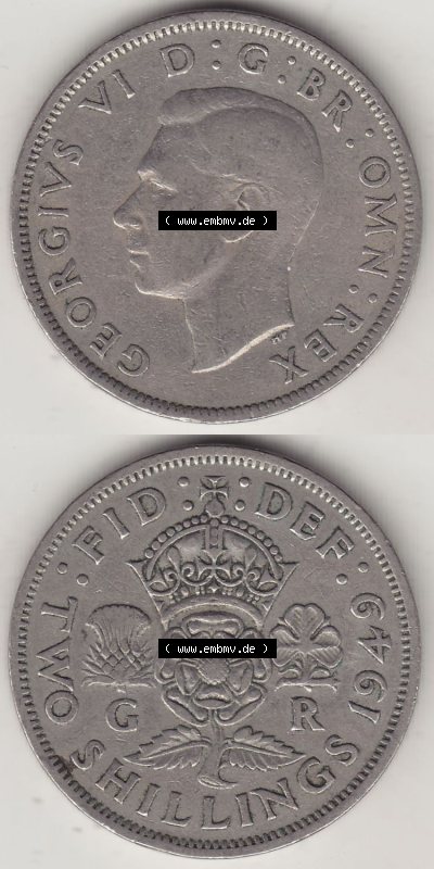 Alte Münzen Großbritannien Eurovorläufer, Umlaufmünze vor Euroeinführung 1949-1951, 2 Schilling, Shillings (Florin) 1949... Sammlung
