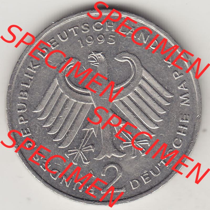 BRD Münzen 2 DM Gedenkmünze 1991-2001, 2 DM, Deutsche Mark Franz Josef Strauß 1995 A-1. Vorderseite der Münze aus Deutschland Sammlung
