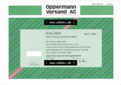 Alte Wertpapiere Bundesrepublik Deutschland in Deutsche Mark 1988, 50 DM, Oppermann Versand AG, Eine Aktien über Fünfzig Deutsche... Sammlung