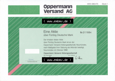 Alte Wertpapiere Bundesrepublik Deutschland in Deutsche Mark 1988, 50 DM, Oppermann Versand AG, Eine Aktien über Fünfzig Deutsche... Sammlung