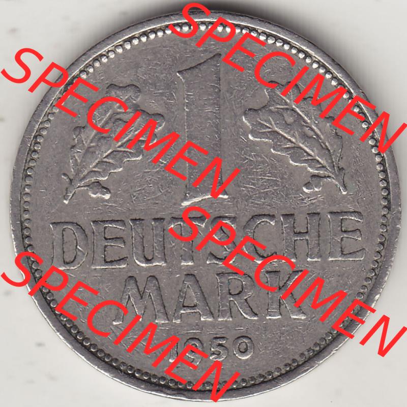 BRD Münzen 1 DM, Umlaufmünze 1950-2001, 1 DM Deutsche Mark, 1950 D-3. Rückseite der Münze aus Deutschland Sammlung