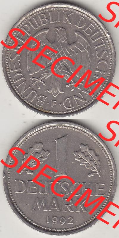 BRD Münzen 1 DM, Umlaufmünze 1950-2001, 1 DM Deutsche Mark, 1992 F-1 (4) Sammlung