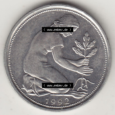 Münzen Deutschland 50 Pfennig der Deutschen Mark 1950-2001, 50 Pfennig 1992 D-1 (1) Sammlung