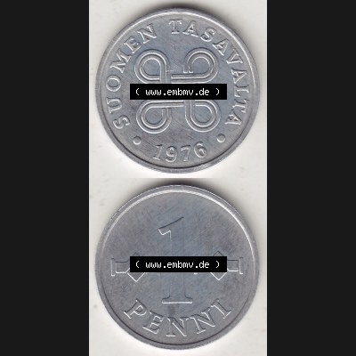 Münzen Finnland / SUOMI Eurovorläufer, Umlaufmünze vor Euroeinführung 1969-1979, 1 Penny, Penni 1976, SUOMEN TASAVALTA (4) Sammlung