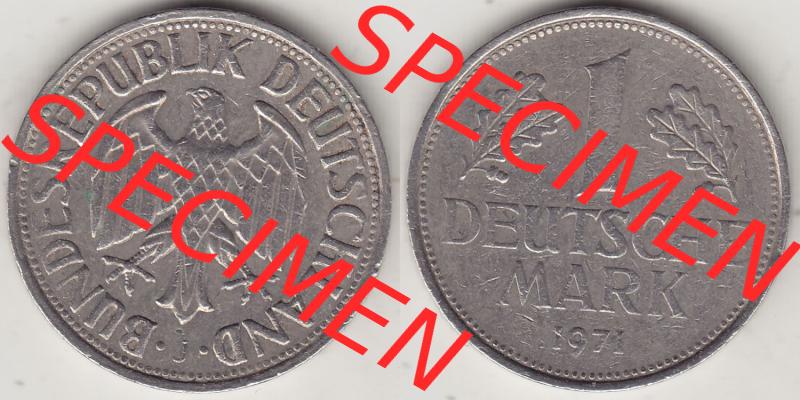 BRD Münzen 1 DM, Umlaufmünze 1950-2001, 1 DM Deutsche Mark, 1971 J-2. Vorderseite und Rückseite der Münze aus Deutschland Sammlung