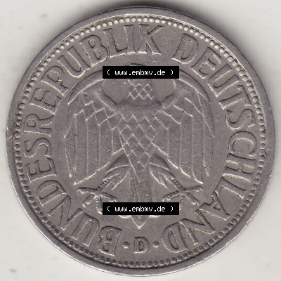 BRD Münzen 1 DM, Umlaufmünze 1950-2001, 1 DM Deutsche Mark, 1950 D-6. Vorderseite der Münze aus Deutschland Sammlung