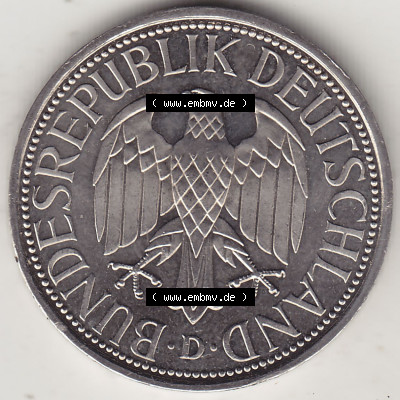BRD Münzen 1 DM, Umlaufmünze 1950-2001, 1 DM Deutsche Mark, 1992 D-1. Vorderseite der Münze aus Deutschland Sammlung
