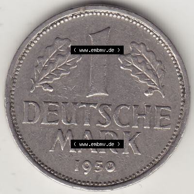 BRD Münzen 1 DM, Umlaufmünze 1950-2001, 1 DM Deutsche Mark, 1950 J-5. Rückseite der Münze aus Deutschland Sammlung