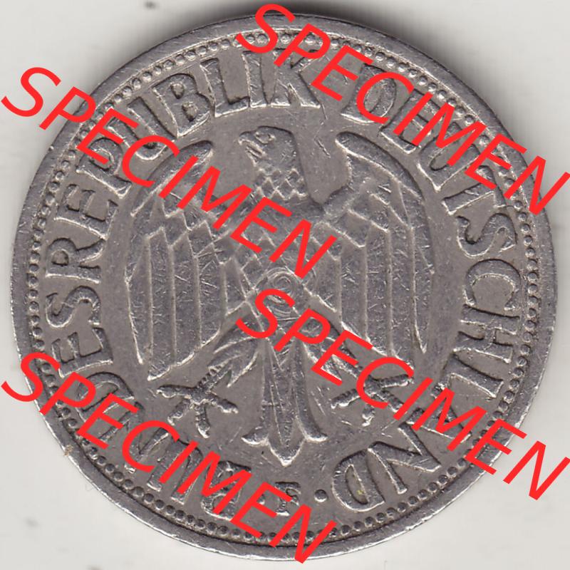 BRD Münzen 1 DM, Umlaufmünze 1950-2001, 1 DM Deutsche Mark, 1950 F-4. Vorderseite der Münze aus Deutschland Sammlung